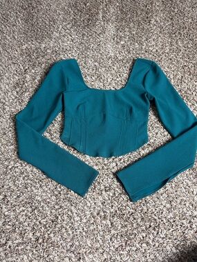 Abercrombie & Fitch Teal Long-Sleeve Square-Neck Crop Top